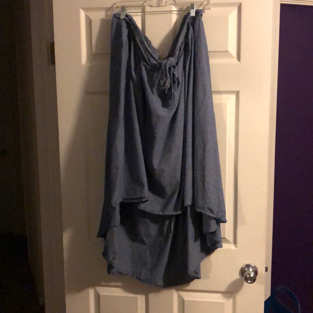 Super cute light denim high low tie front skirt!